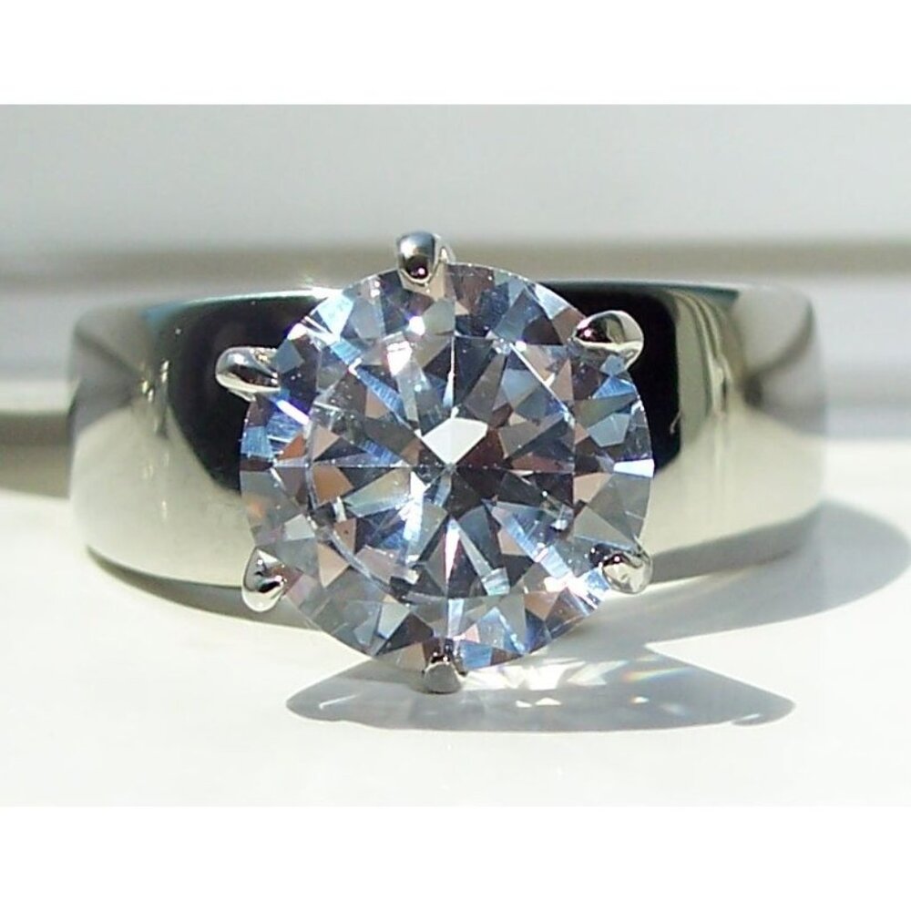 STAINLESS STEEL Round Cut Solitaire Cubic Zirconia Band Ring - Picture 2 of 16
